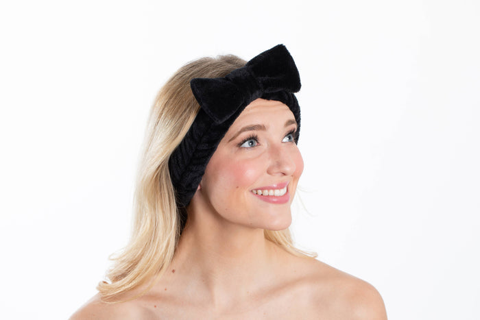 Bella | Plush Bow Spa Headband - Black