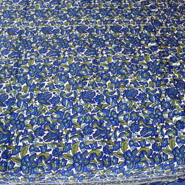 Bianca Floral Cotton Tablecloth Rectangle, Deep Blue, Olive Green - Sweet Us