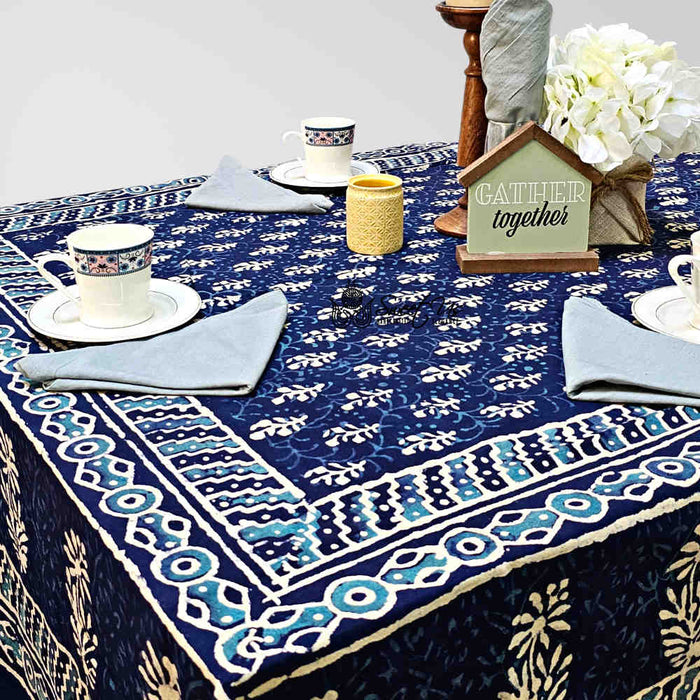 Block Print Cotton Floral Rectangle Tablecloth 60x90 Blue, Green, Red - Sweet Us