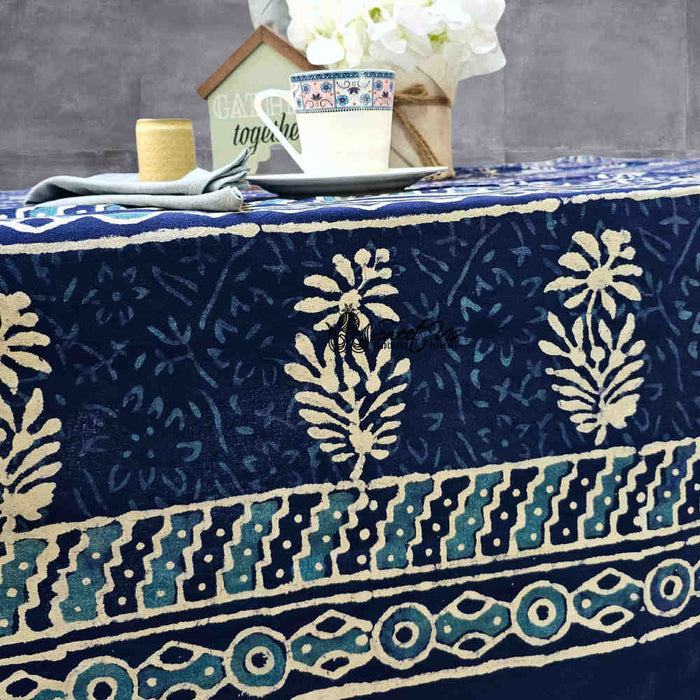 Block Print Cotton Floral Rectangle Tablecloth 60x90 Blue, Green, Red - Sweet Us