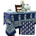 Block Print Cotton Floral Rectangle Tablecloth 60x90 Blue, Green, Red - Sweet Us