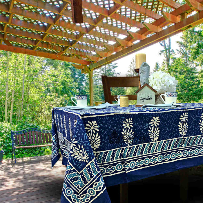 Block Print Cotton Floral Rectangle Tablecloth 60x90 Blue, Green, Red - Sweet Us