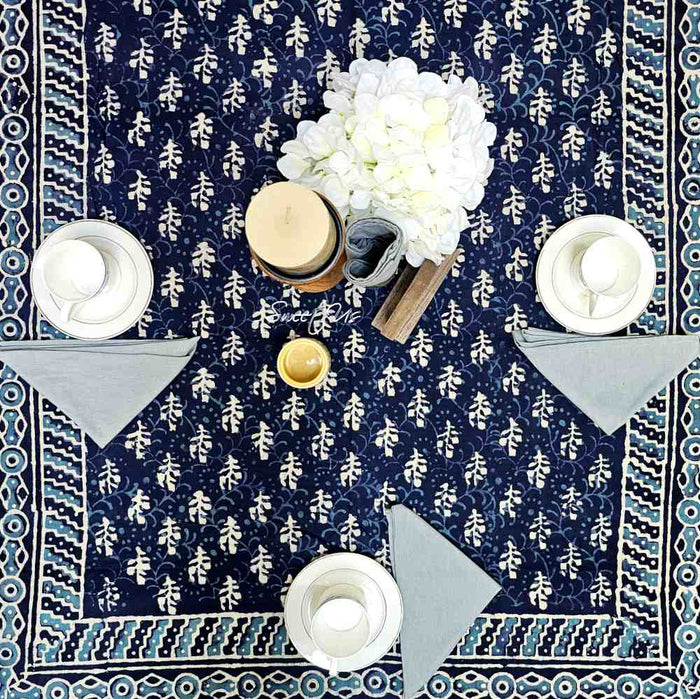 Block Print Cotton Floral Rectangle Tablecloth 60x90 Blue, Green, Red - Sweet Us