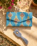 Blue Block Print Clutch & Macramé Keychain Set