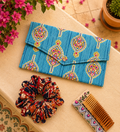 Blue Block Print Clutch & Printed Scrunchie Everyday Carry Set