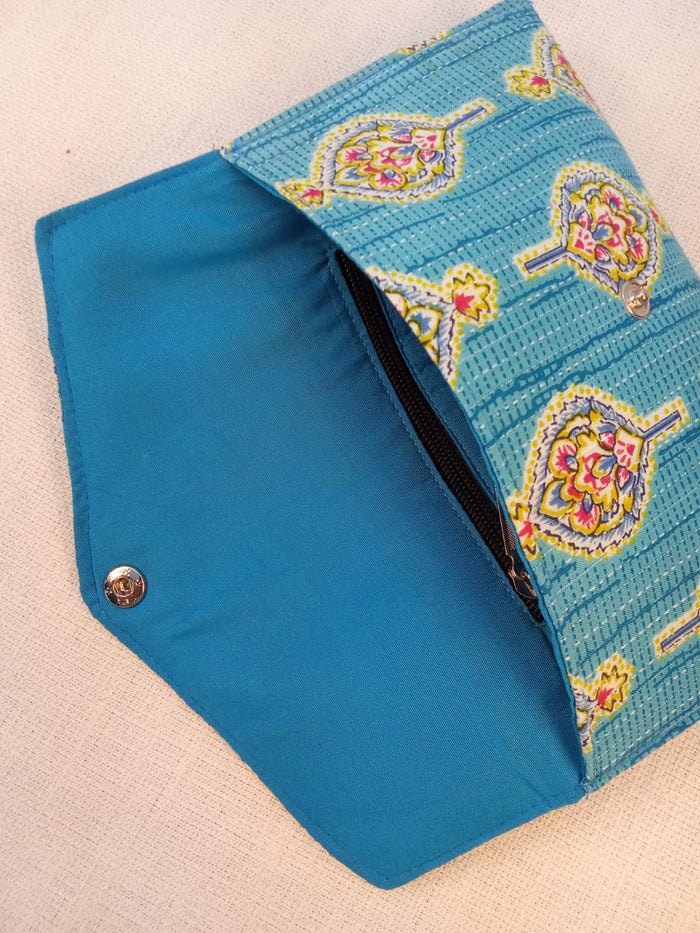 Blue Block Print Clutch & Printed Scrunchie Everyday Carry Set