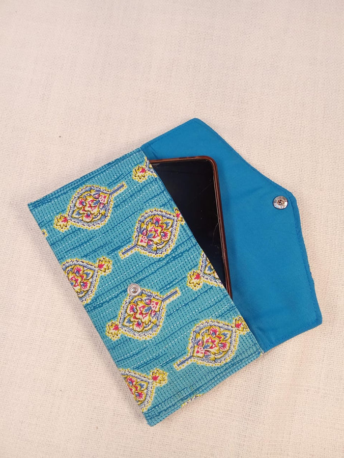 Blue Block Print Clutch & Printed Scrunchie Everyday Carry Set