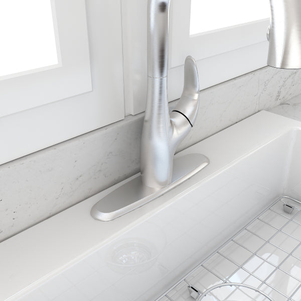 BOCCHI 2180 0004 Stainless Steel Traditional Kitchen Faucet Deck Plate Oval