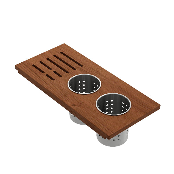 BOCCHI 2320 0009 Wood Board with 2 Round Stainless Steel Bowls & Knife Holder