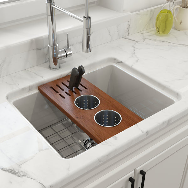 BOCCHI 2320 0009 Wood Board with 2 Round Stainless Steel Bowls & Knife Holder