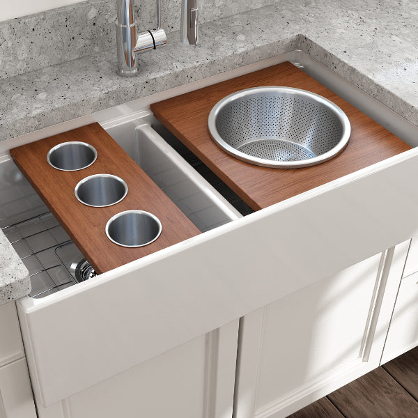 BOCCHI 2320 0011 Wood Board with 3 Round Stainless Steel Bowls