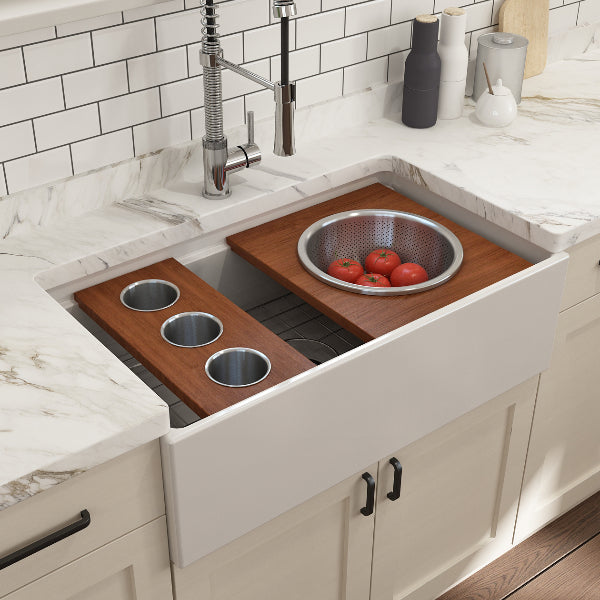 BOCCHI 2320 0011 Wood Board with 3 Round Stainless Steel Bowls