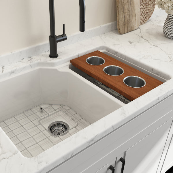 BOCCHI 2320 0011 Wood Board with 3 Round Stainless Steel Bowls