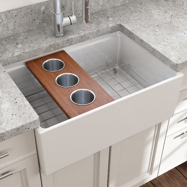 BOCCHI 2320 0011 Wood Board with 3 Round Stainless Steel Bowls