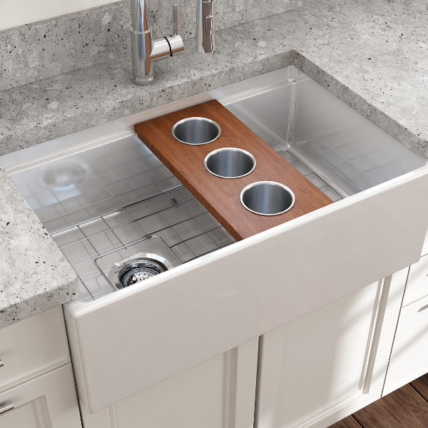 BOCCHI 2320 0011 Wood Board with 3 Round Stainless Steel Bowls