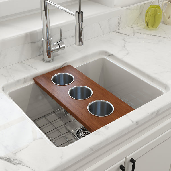 BOCCHI 2320 0011 Wood Board with 3 Round Stainless Steel Bowls