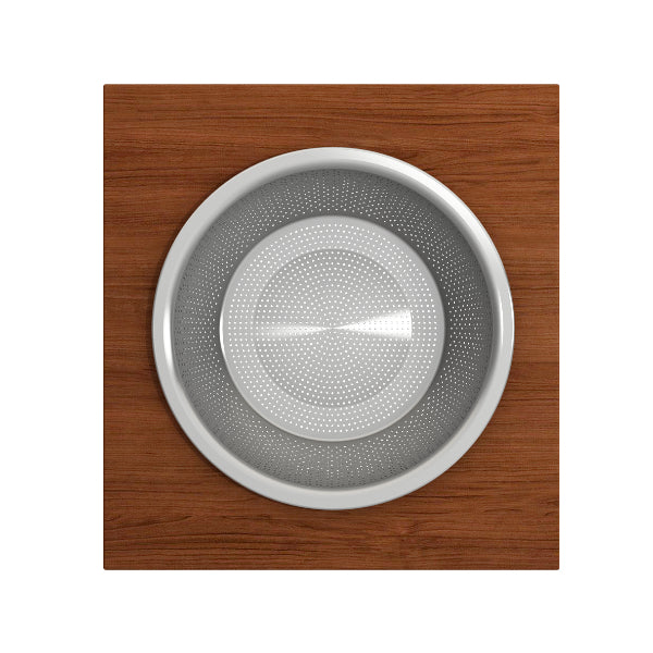 BOCCHI 2320 0014 Wood Board with Large Round Stainless Steel Mixing Bowl and Colander