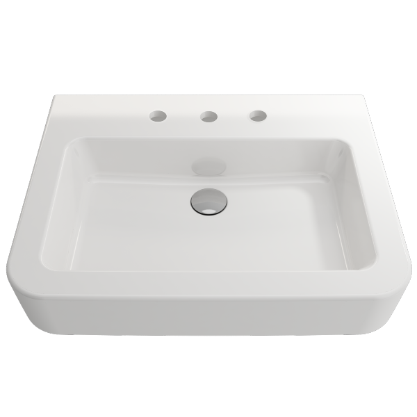 BOCCHI Parma 25" White 3-Hole Fireclay Wall-Mounted Bathroom Sink with Overflow