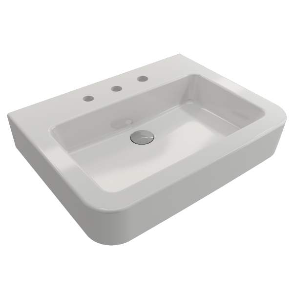 BOCCHI Parma 25" White 3-Hole Fireclay Wall-Mounted Bathroom Sink with Overflow