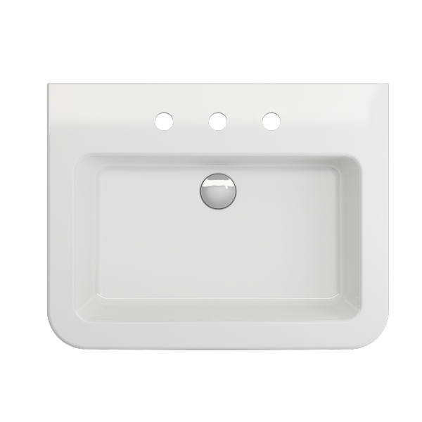 BOCCHI Parma 25" White 3-Hole Fireclay Wall-Mounted Bathroom Sink with Overflow