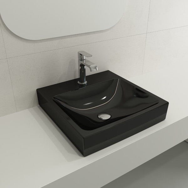 BOCCHI Scala Arch 19" Black 1-Hole Wall Mounted Fireclay Bathroom Sink