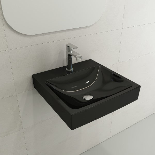 BOCCHI Scala Arch 19" Black 1-Hole Wall Mounted Fireclay Bathroom Sink