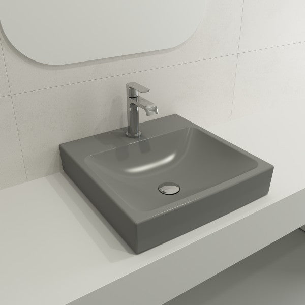 BOCCHI Scala Arch 19" Matte Gray 1-Hole Wall Mounted Fireclay Bathroom Sink