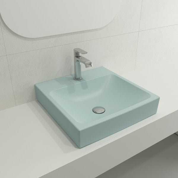 BOCCHI Scala Arch 19" Matte Ice Blue 1-Hole Wall Mounted Fireclay Bathroom Sink