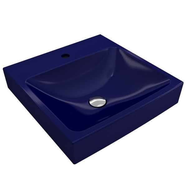 BOCCHI Scala Arch 19" Sapphire Blue 1-Hole Wall Mounted Fireclay Bathroom Sink