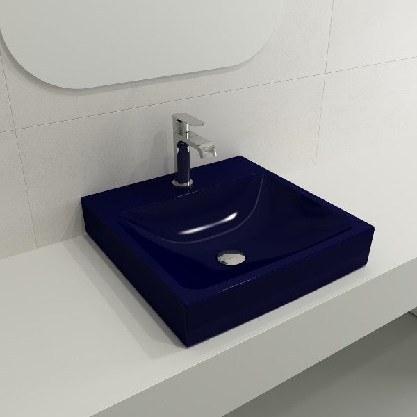 BOCCHI Scala Arch 19" Sapphire Blue 1-Hole Wall Mounted Fireclay Bathroom Sink