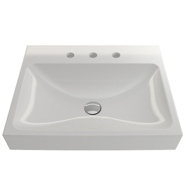 BOCCHI Scala Arch 23" White 3 Hole Wall Mounted Fireclay Bathroom Sink