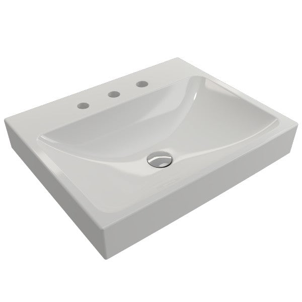 BOCCHI Scala Arch 23" White 3 Hole Wall Mounted Fireclay Bathroom Sink