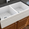 Bocchi Vigneto 36" Matte White Fireclay Double Bowl Farmhouse Sink w/ Grid