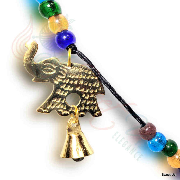 Polished Brass Decorative Elephants, Colorful Beads, Vintage Bells on a String - Sweet Us