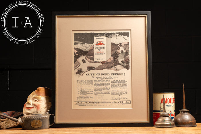 c. 1920 Framed Vacuum Oil Gargoyle Ford Upkeep Ad