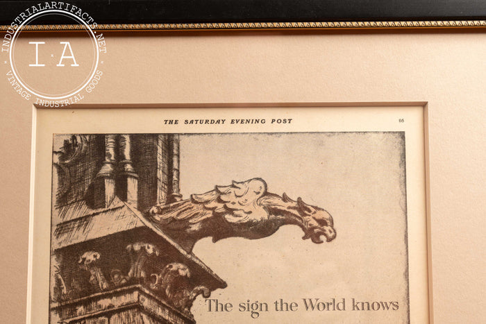 c. 1920 Framed Vacuum Oil Gargoyle Lithographic Ad