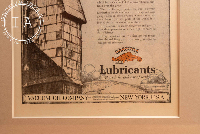 c. 1920 Framed Vacuum Oil Gargoyle Lithographic Ad