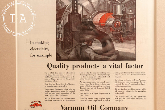 c. 1920 Framed Vacuum Oil Gargoyle Lithographic Ad