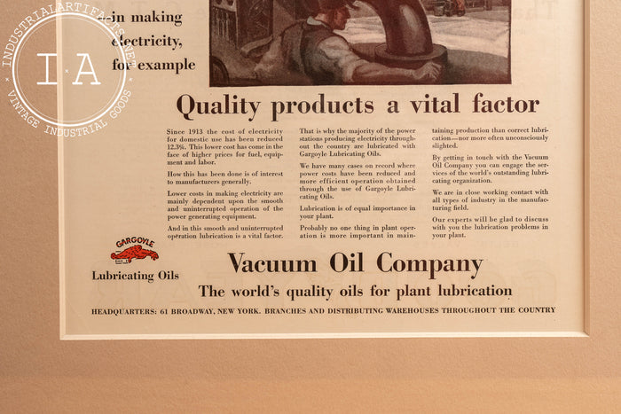c. 1920 Framed Vacuum Oil Gargoyle Lithographic Ad