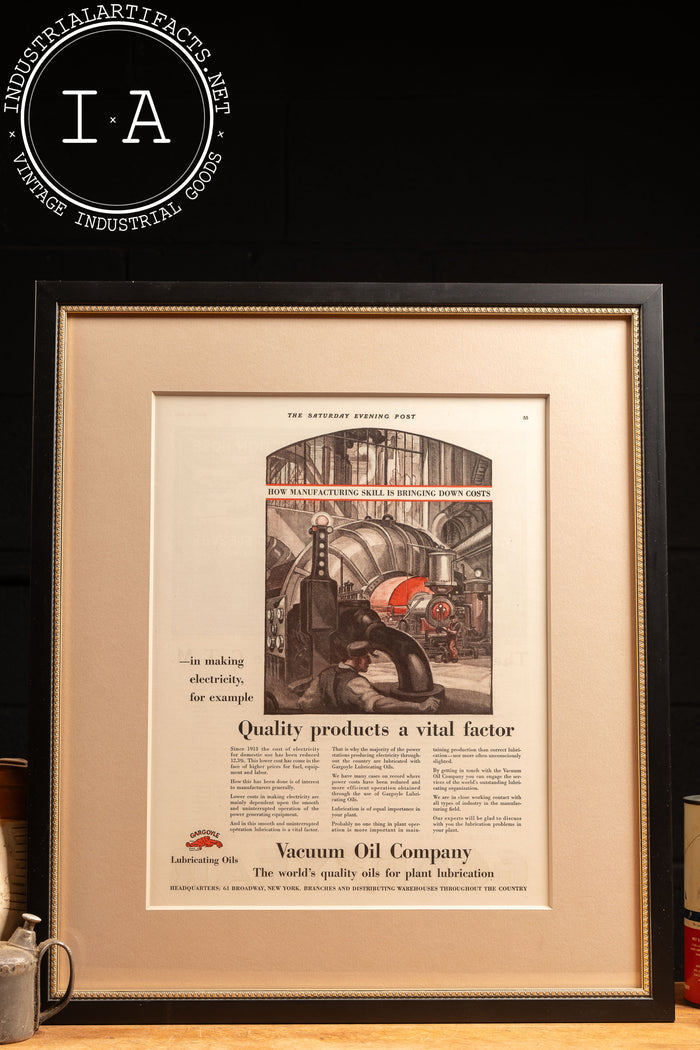 c. 1920 Framed Vacuum Oil Gargoyle Lithographic Ad