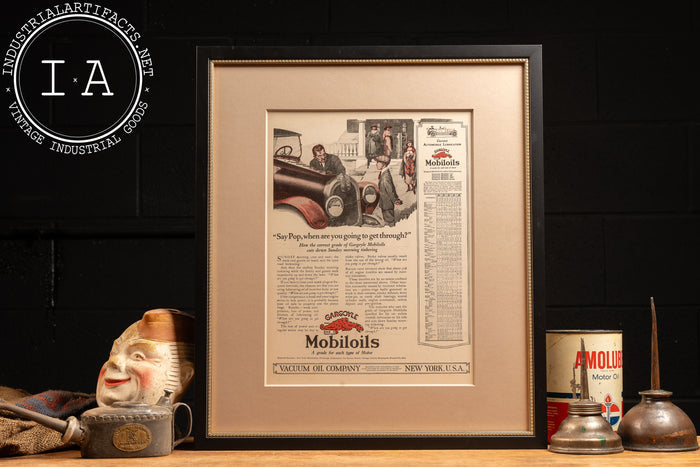 c. 1925 Framed Vacuum Oil Co Gargoyle Mobiloils Ad
