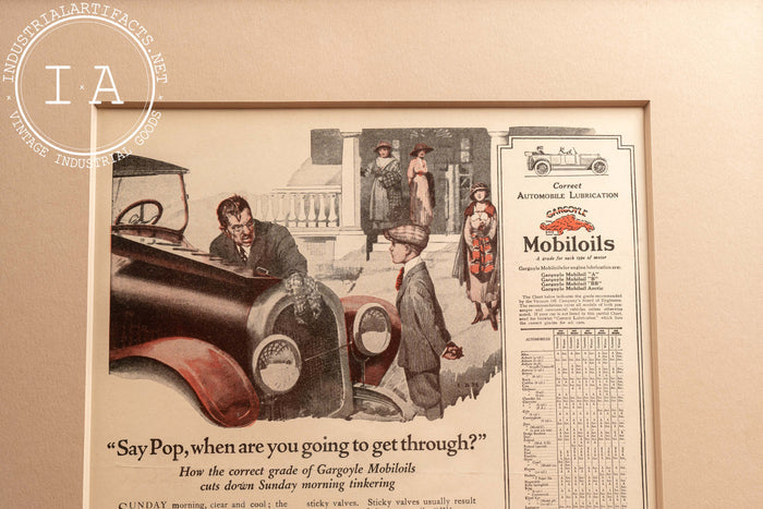 c. 1925 Framed Vacuum Oil Co Gargoyle Mobiloils Ad
