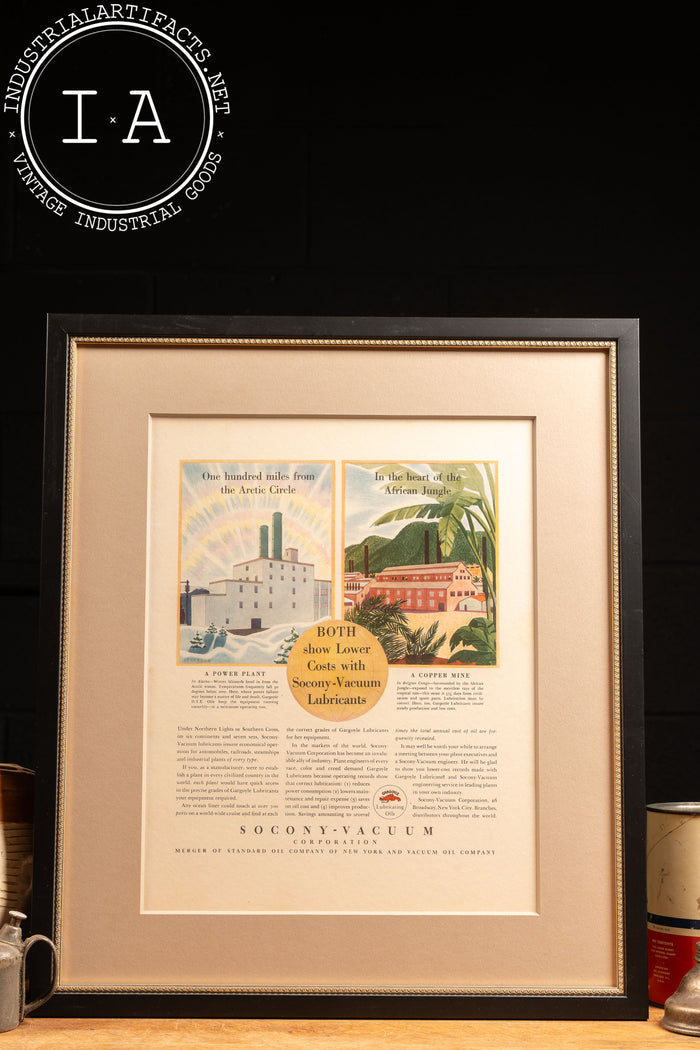 c. 1930 Framed Socony Vacuum Gargoyle Ad