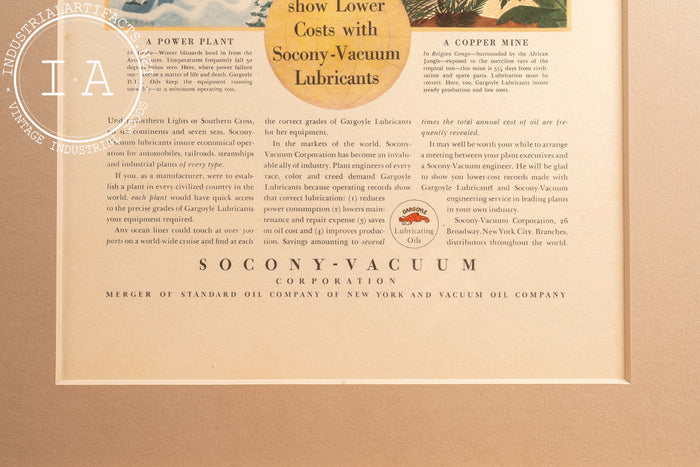 c. 1930 Framed Socony Vacuum Gargoyle Ad