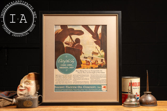 c. 1930 Framed Socony Vacuum Pegasus Lithographic Ad