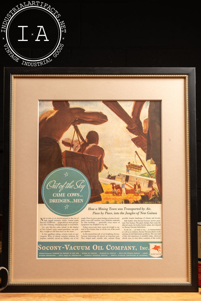 c. 1930 Framed Socony Vacuum Pegasus Lithographic Ad