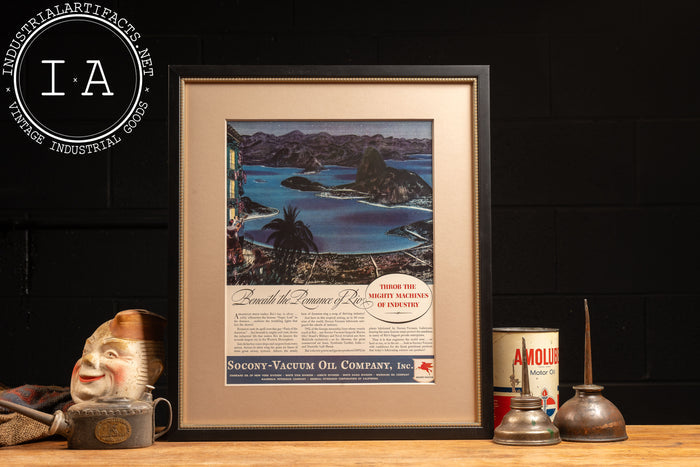 c. 1930 Framed Socony Vacuum Romance Of Rio Ad