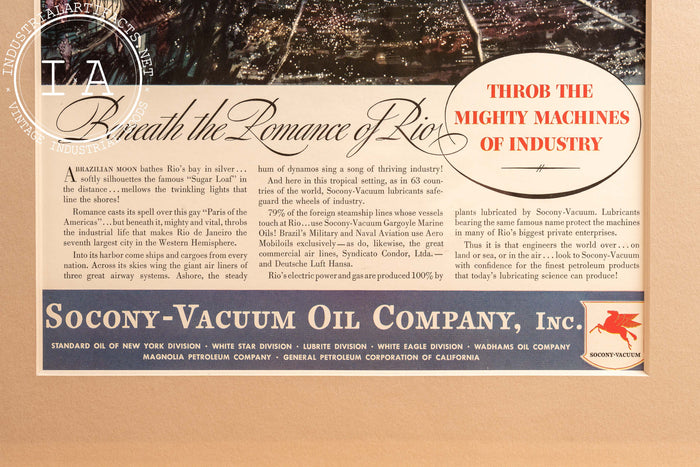 c. 1930 Framed Socony Vacuum Romance Of Rio Ad