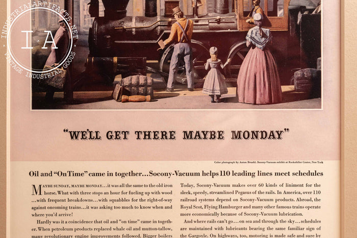 c. 1932 Framed Socony Vacuum Oil Lithographic Ad