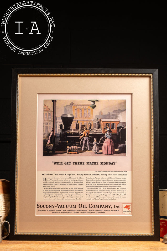 c. 1932 Framed Socony Vacuum Oil Lithographic Ad